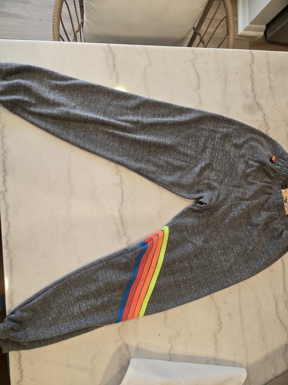 Aviator Nation Gray Track Joggers with Rainbow Side Stripe